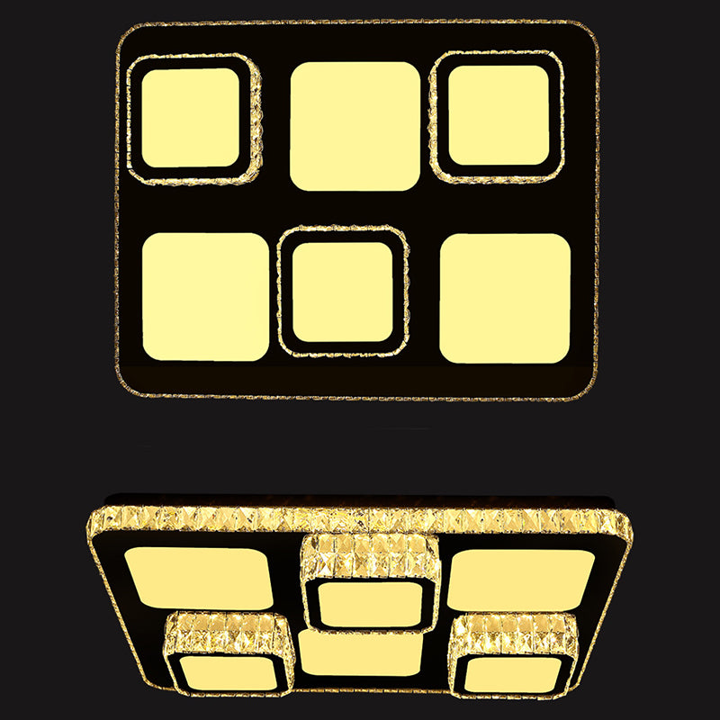 Rettangolare Soffitto Montato Lampada Contemporary Crystal Family Room LED Flush Light in Chrome