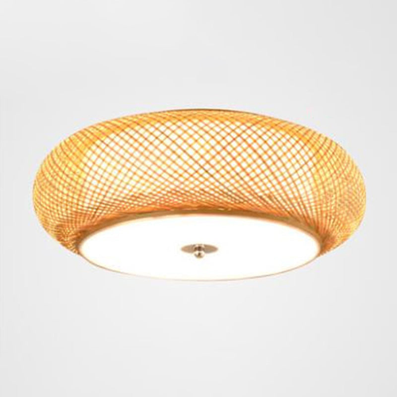 Lámpara de techo de madera de estilo asiático, luz de montaje empotrado de bambú tejida a mano, para salón de té