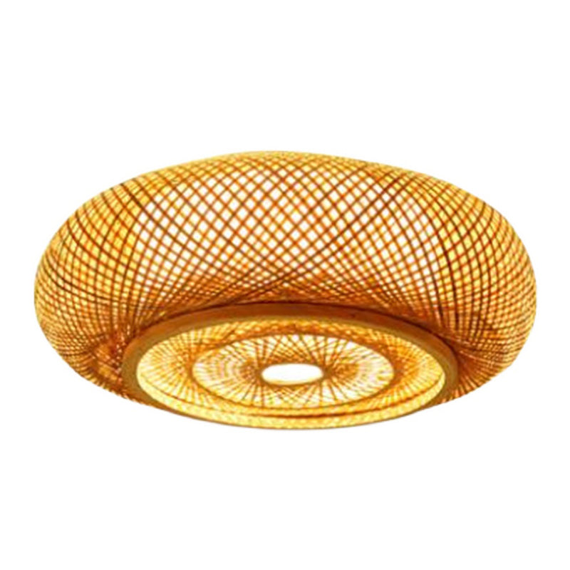 Lámpara de techo de madera de estilo asiático, luz de montaje empotrado de bambú tejida a mano, para salón de té