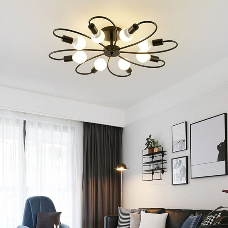 Bare Bulb Floriated Semi Flush Mount in Industrial Vintage Style Metal Ceiling Light for Dining Room