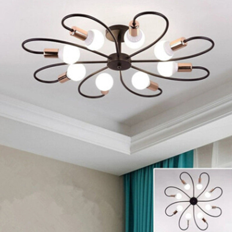 Bare Bulb Floriated Semi Flush Mount in Industrial Vintage Style Metal Ceiling Light for Dining Room