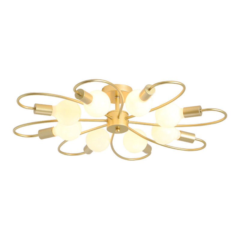 Bare Bulb Floriated Semi Flush Mount in Industrial Vintage Style Metal Ceiling Light for Dining Room
