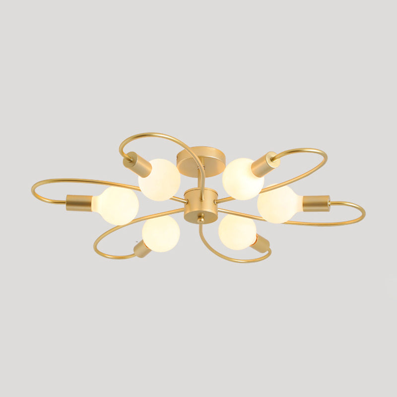 Bare Bulb Floriated Semi Flush Mount in Industrial Vintage Style Metal Ceiling Light for Dining Room