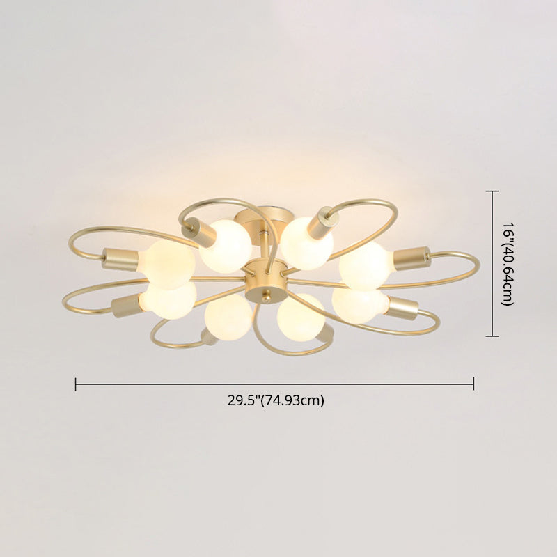 Bare Bulb Floriated Semi Flush Mount in Industrial Vintage Style Metal Ceiling Light for Dining Room