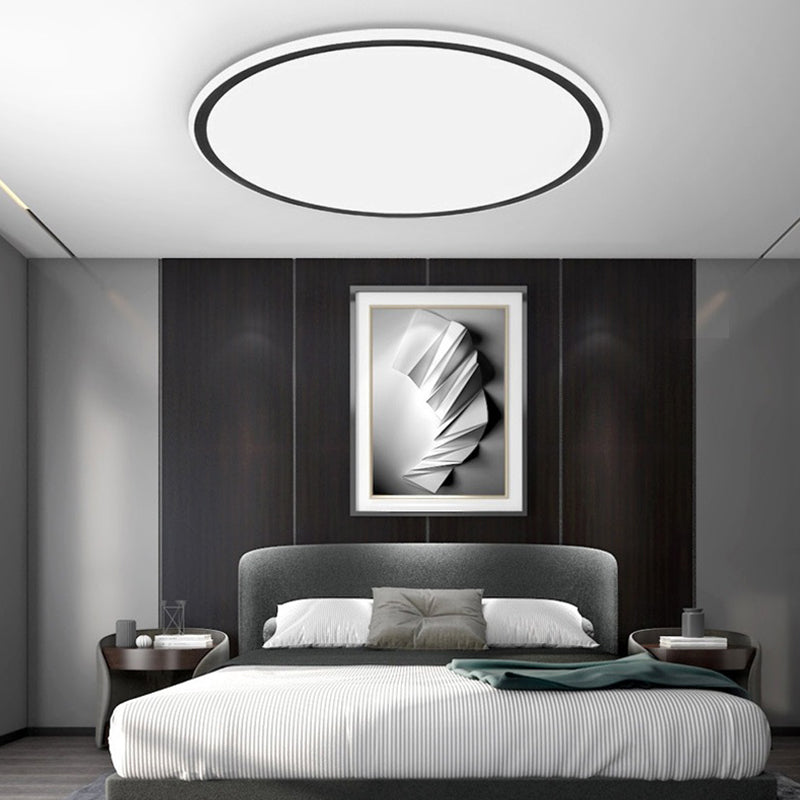 Plafonnier LED en aluminium simple encastré en forme de disque noir pour chambre à coucher