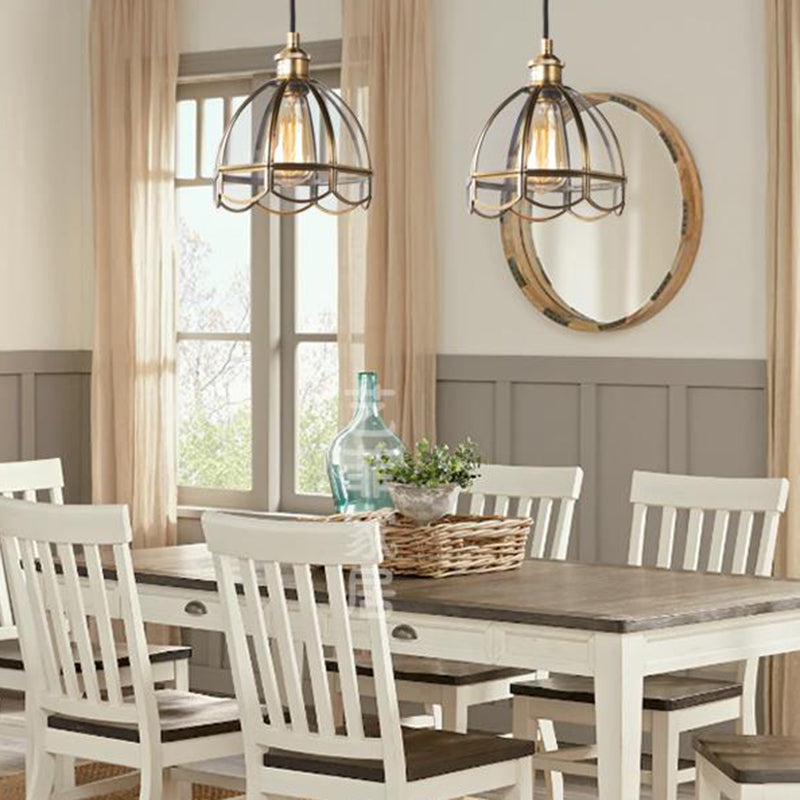 Clear Glass Dome Pendant Lighting Retro 1 Light Dining Room Hanging Ceiling Lamp