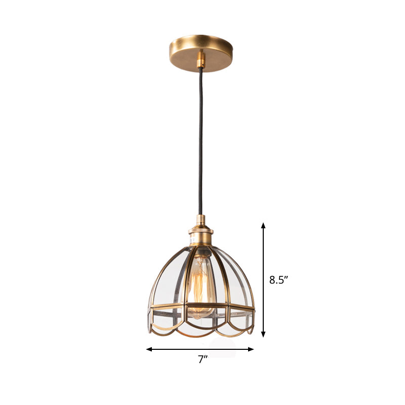 Clear Glass Dome Pendant Lighting Retro 1 Light Dining Room Hanging Ceiling Lamp