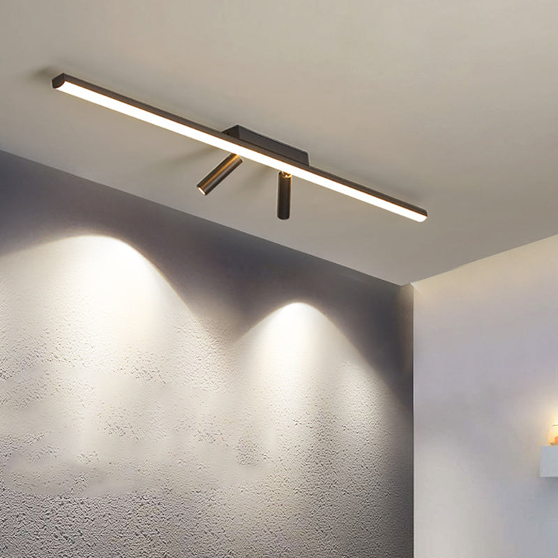 Black Rectangular LED Semi Flush Mount in Modern Simplicity Acrylic Indoor Ceiling Fixture with Wrought Iron Lamp