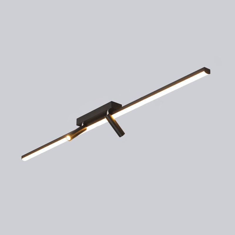 Black Rectangular LED Semi Flush Mount in Modern Simplicity Acrylic Indoor Ceiling Fixture with Wrought Iron Lamp