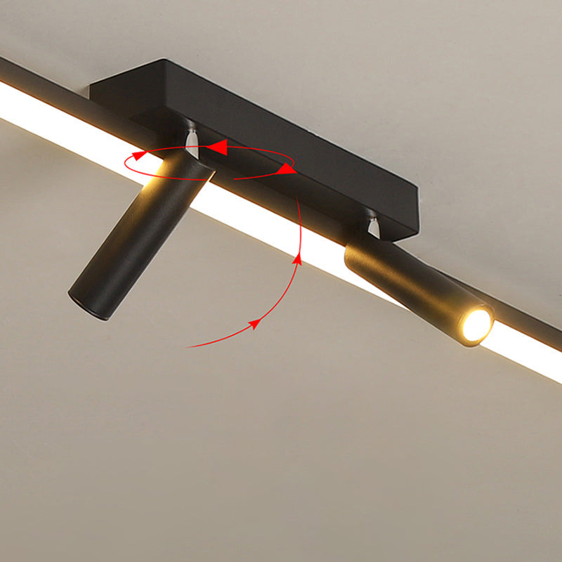 Black Rectangular LED Semi Flush Mount in Modern Simplicity Acrylic Indoor Ceiling Fixture with Wrought Iron Lamp