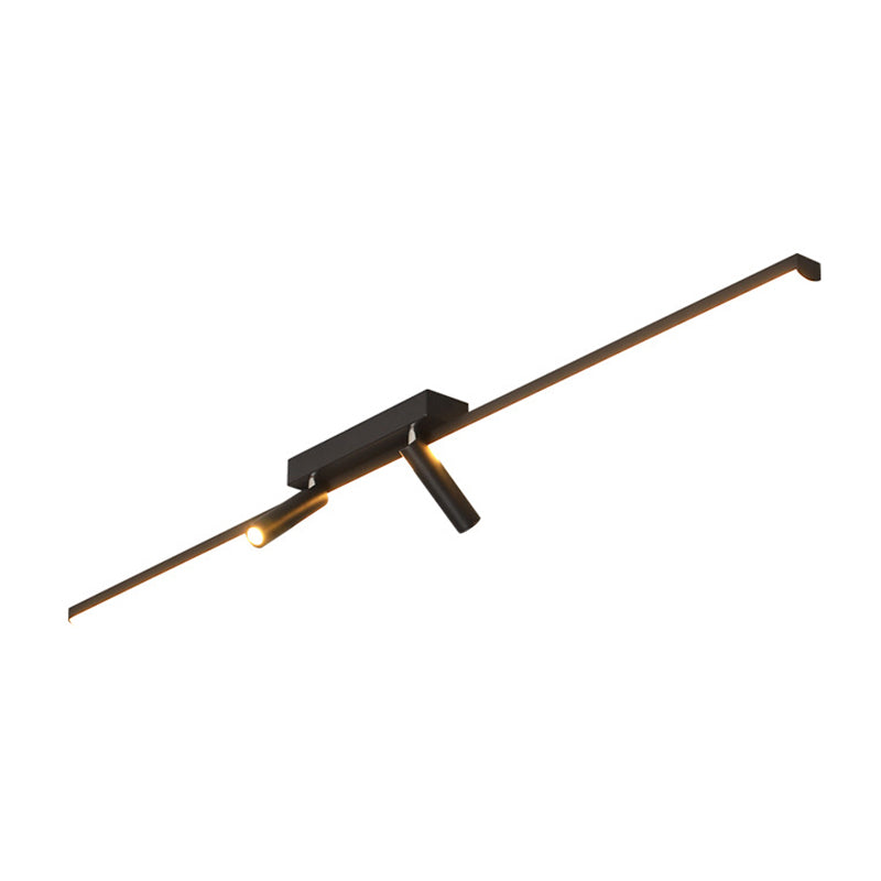 Black Rectangular LED Semi Flush Mount in Modern Simplicity Acrylic Indoor Ceiling Fixture with Wrought Iron Lamp