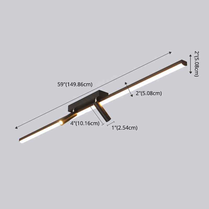 Black Rectangular LED Semi Flush Mount in Modern Simplicity Acrylic Indoor Ceiling Fixture with Wrought Iron Lamp