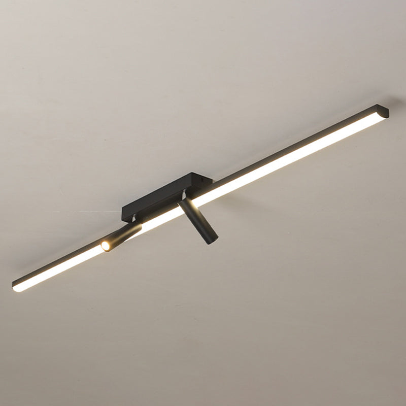 Black Rectangular LED Semi Flush Mount in Modern Simplicity Acrylic Indoor Ceiling Fixture with Wrought Iron Lamp