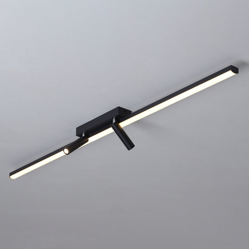 Black Rectangular LED Semi Flush Mount in Modern Simplicity Acrylic Indoor Ceiling Fixture with Wrought Iron Lamp
