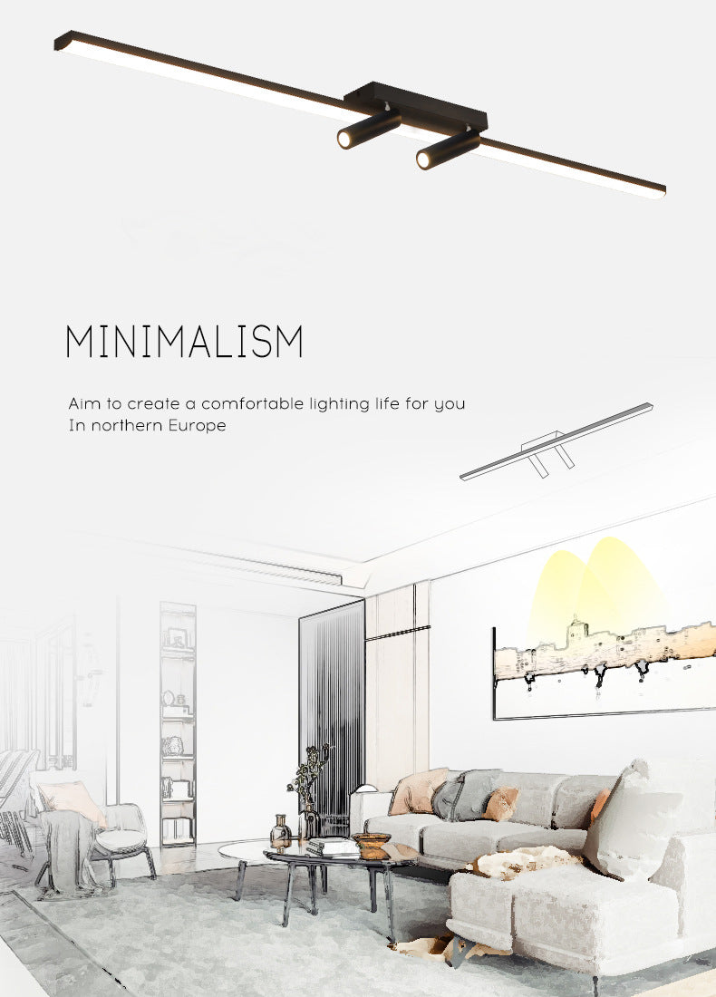 Black Rectangular LED Semi Flush Mount in Modern Simplicity Acrylic Indoor Ceiling Fixture with Wrought Iron Lamp