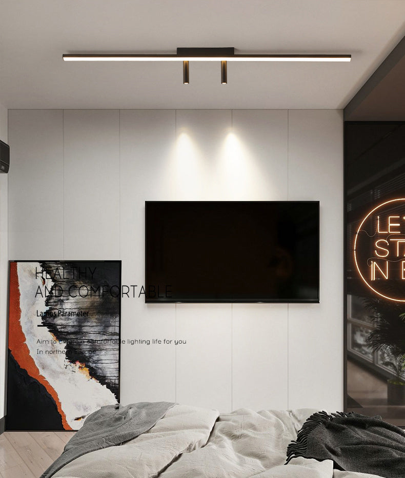 Black Rectangular LED Semi Flush Mount in Modern Simplicity Acrylic Indoor Ceiling Fixture with Wrought Iron Lamp
