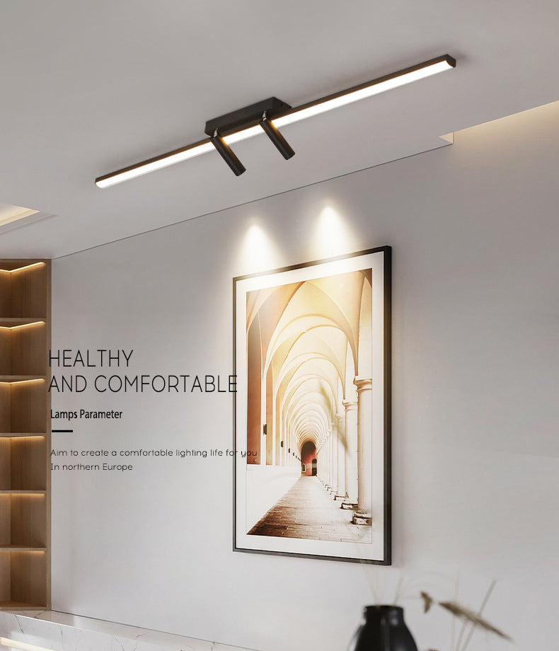 Montaje semiempotrado LED rectangular negro en lámpara de techo interior de acrílico de simplicidad moderna con lámpara de hierro forjado