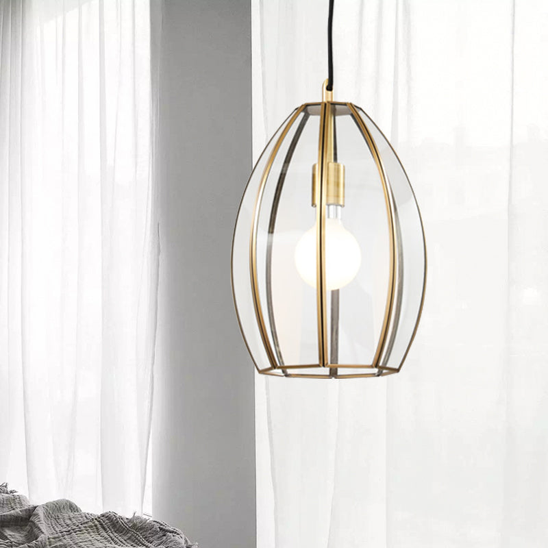 Oval/Bell Clear Glass Hanging Light Kit Simple 1 Light 12"/12.5"/13" Wide Dining Room Suspension Pendant Lamp