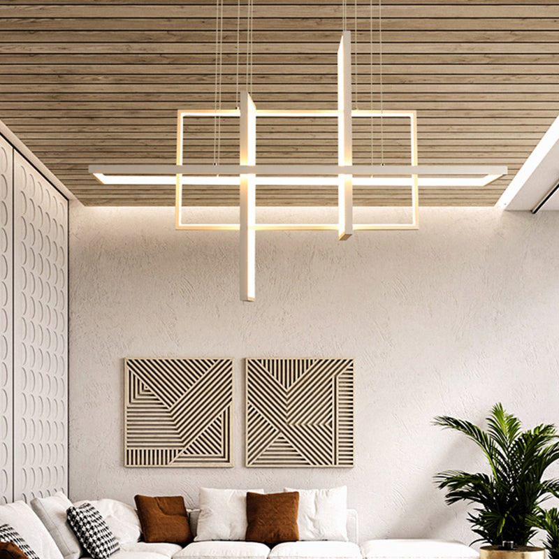 Modern Rectangle Hanging Chandelier Metal Pendant Light Kit
