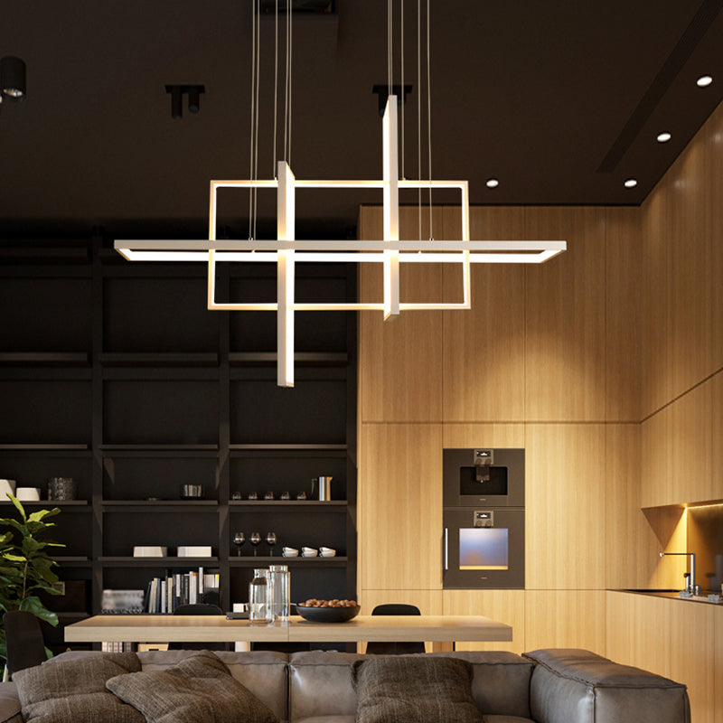 Modern Rectangle Hanging Chandelier Metal Pendant Light Kit