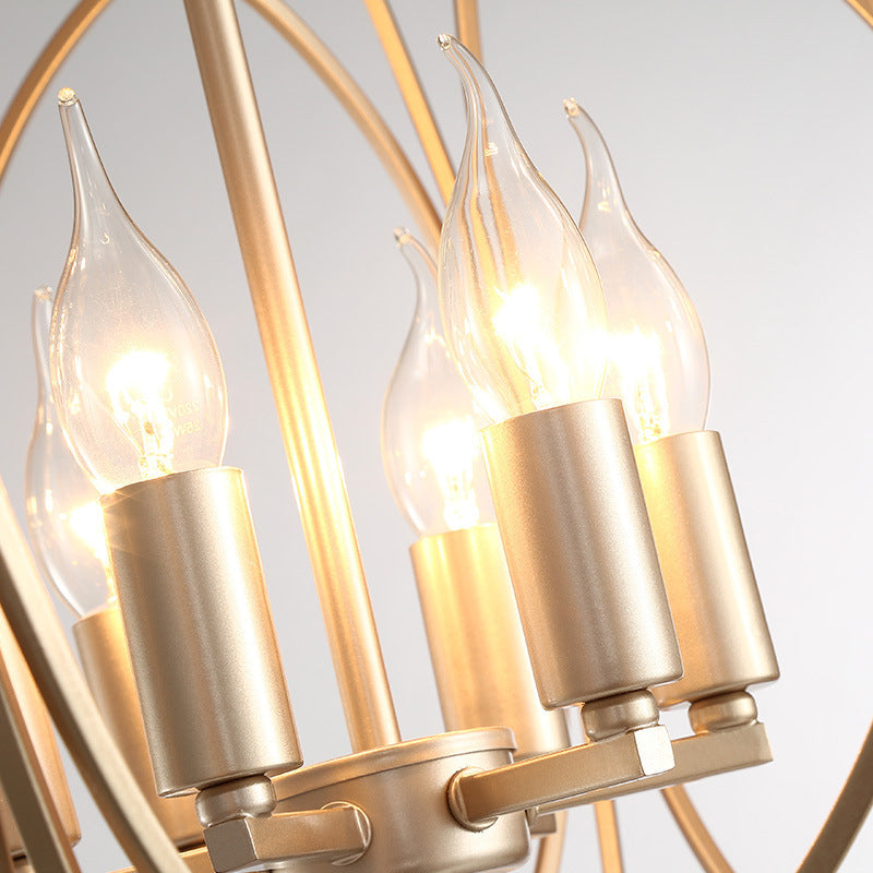 Post-Modern Metal Hanging Chandelier Light Gold Spherical Cage Shade Ceiling Chandelier for Dining Room