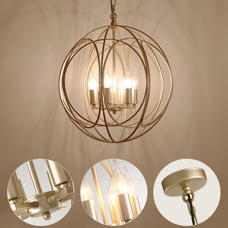 Post-Modern Metal Hanging Chandelier Light Gold Spherical Cage Shade Ceiling Chandelier for Dining Room