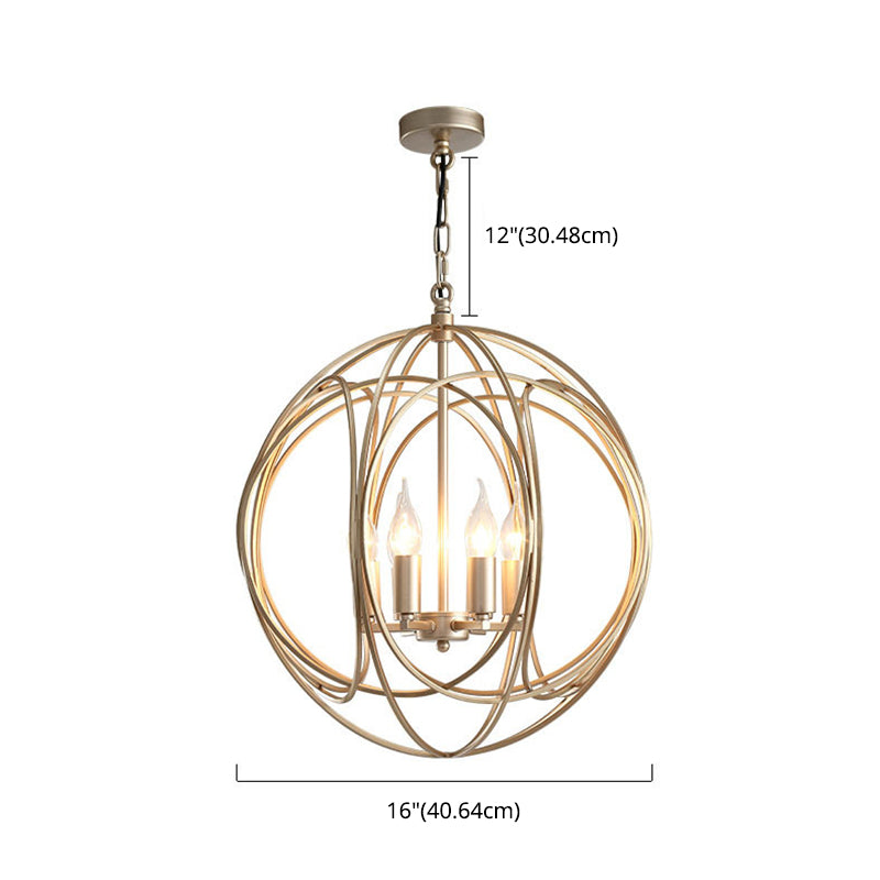 Post-Modern Metal Hanging Chandelier Light Gold Spherical Cage Shade Ceiling Chandelier for Dining Room