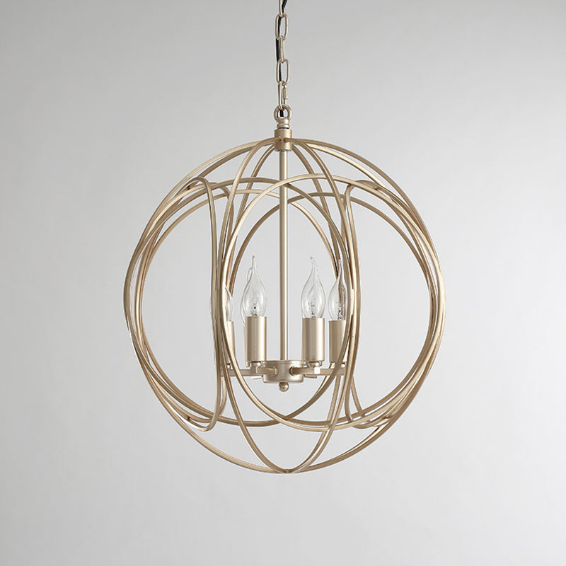 Lampadario a sospensione del metallo post-moderno oro chiaro a gabbia sferica lampadario soffitto per sala da pranzo