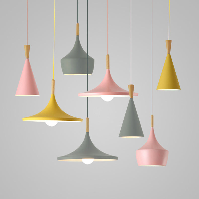 Nordic Style Wooden Top Pendant Light Kit Metal Dinning Room Hanging Light Fixture