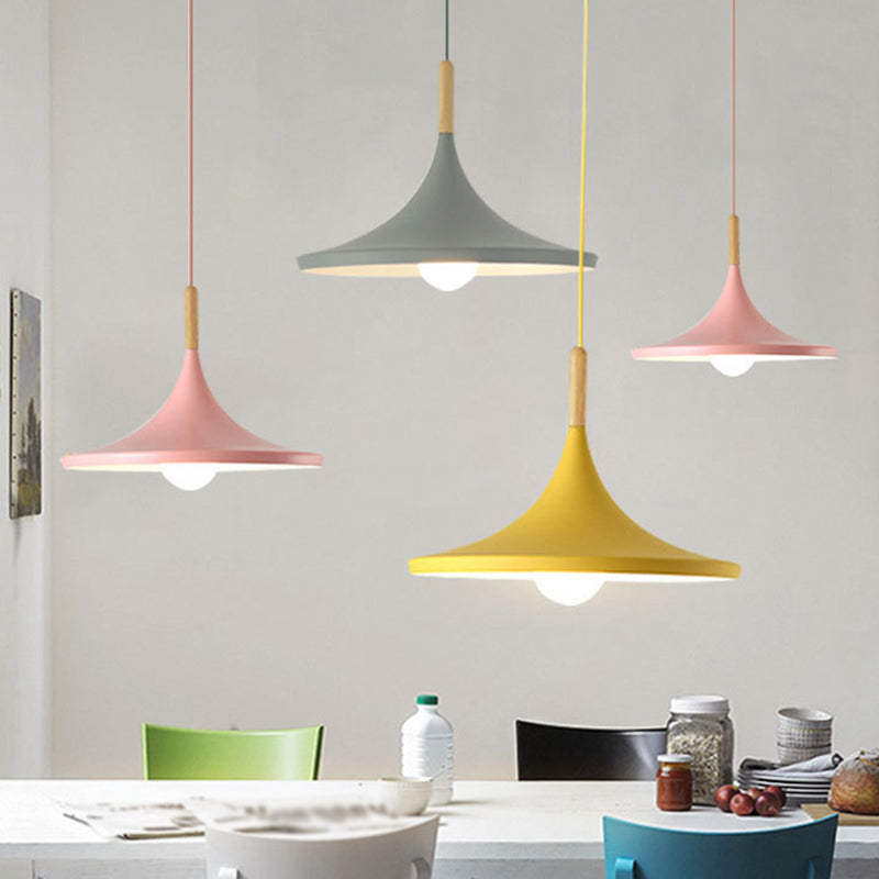 Nordic Style Wooden Top Pendant Light Kit Metal Dinning Room Hanging Light Fixture