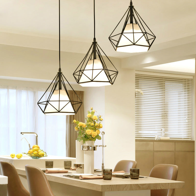 1-light Modern Simplicity Style Hanging Light Metal Cage Design Fabric Shade Suspension Lighting Fixture for Kitchen
