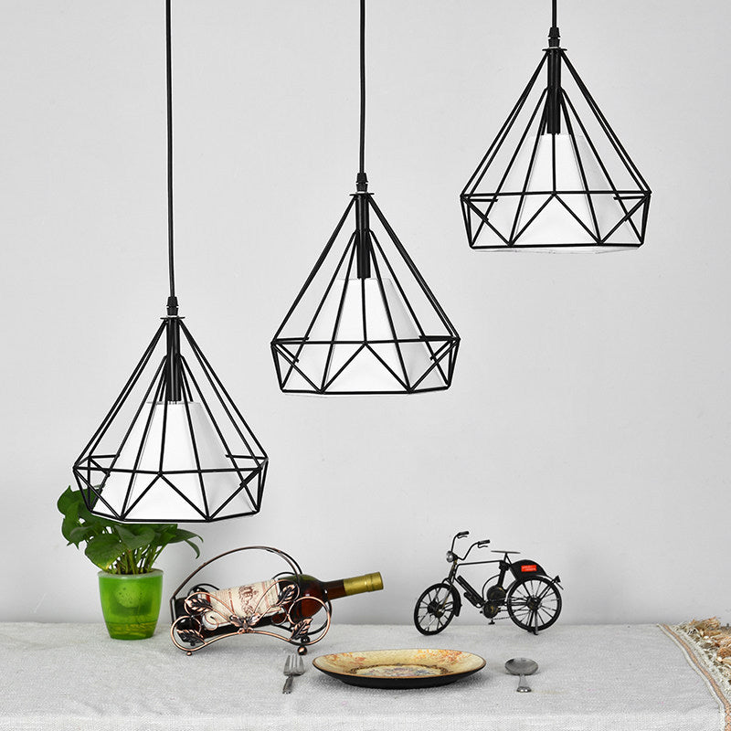 1-light Modern Simplicity Style Hanging Light Metal Cage Design Fabric Shade Suspension Lighting Fixture for Kitchen