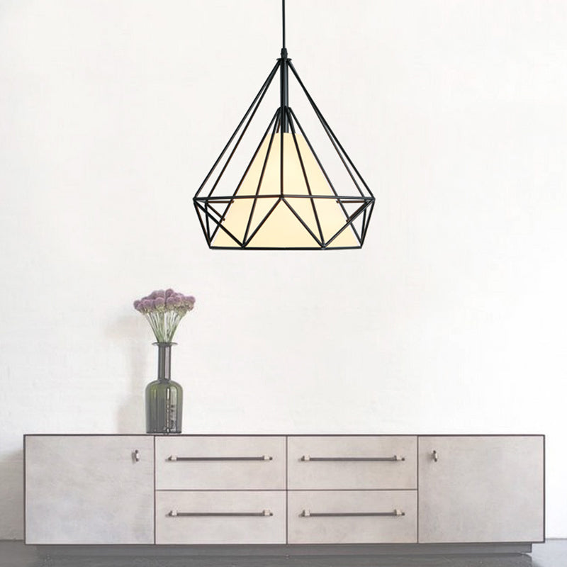 1-light Modern Simplicity Style Hanging Light Metal Cage Design Fabric Shade Suspension Lighting Fixture for Kitchen