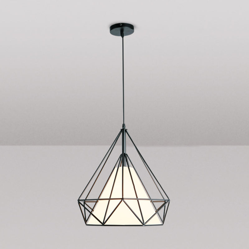 1-light Modern Simplicity Style Hanging Light Metal Cage Design Fabric Shade Suspension Lighting Fixture for Kitchen