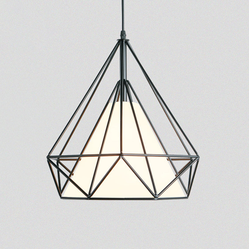 1-light Modern Simplicity Style Hanging Light Metal Cage Design Fabric Shade Suspension Lighting Fixture for Kitchen