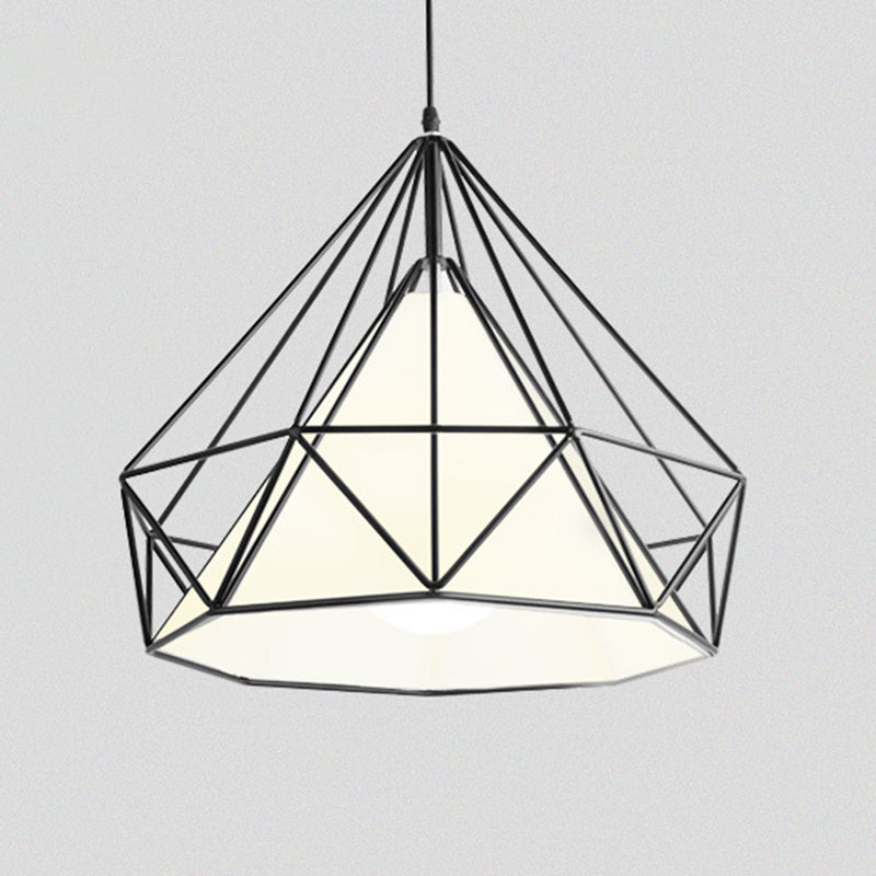 1-light Modern Simplicity Style Hanging Light Metal Cage Design Fabric Shade Suspension Lighting Fixture for Kitchen