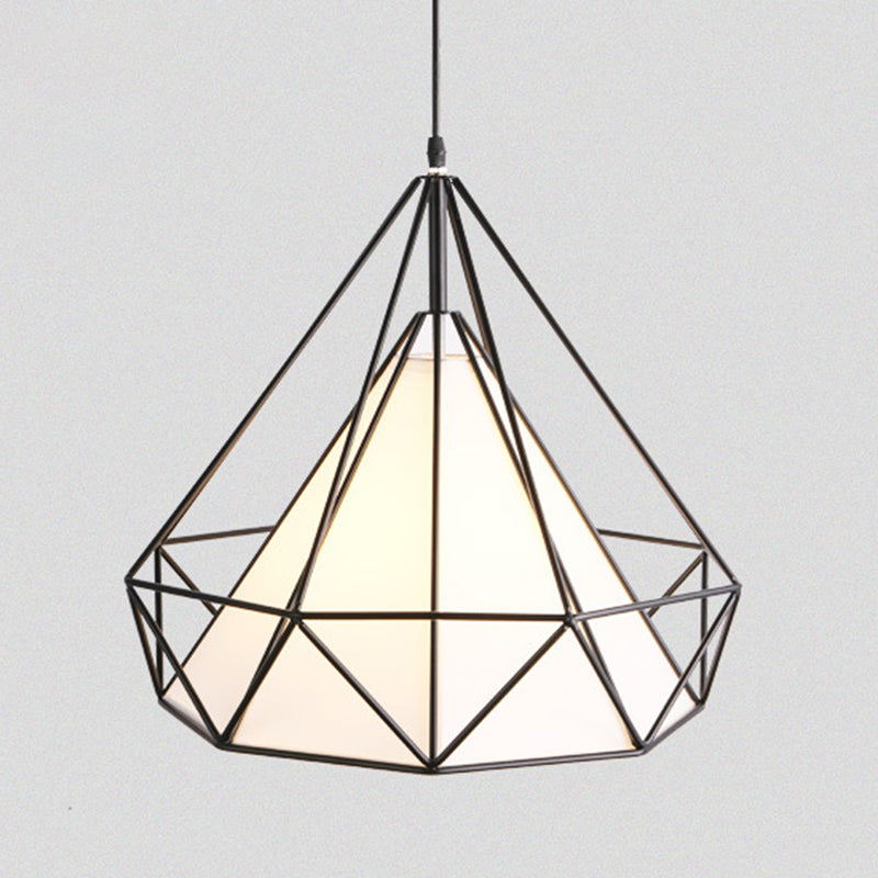 1-light Modern Simplicity Style Hanging Light Metal Cage Design Fabric Shade Suspension Lighting Fixture for Kitchen