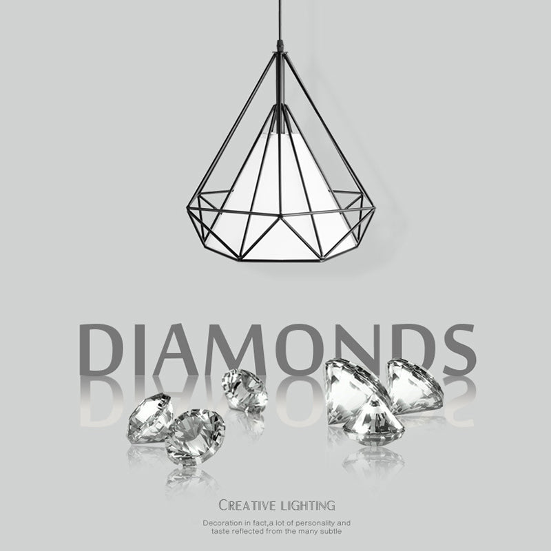 1-light Modern Simplicity Style Hanging Light Metal Cage Design Fabric Shade Suspension Lighting Fixture for Kitchen