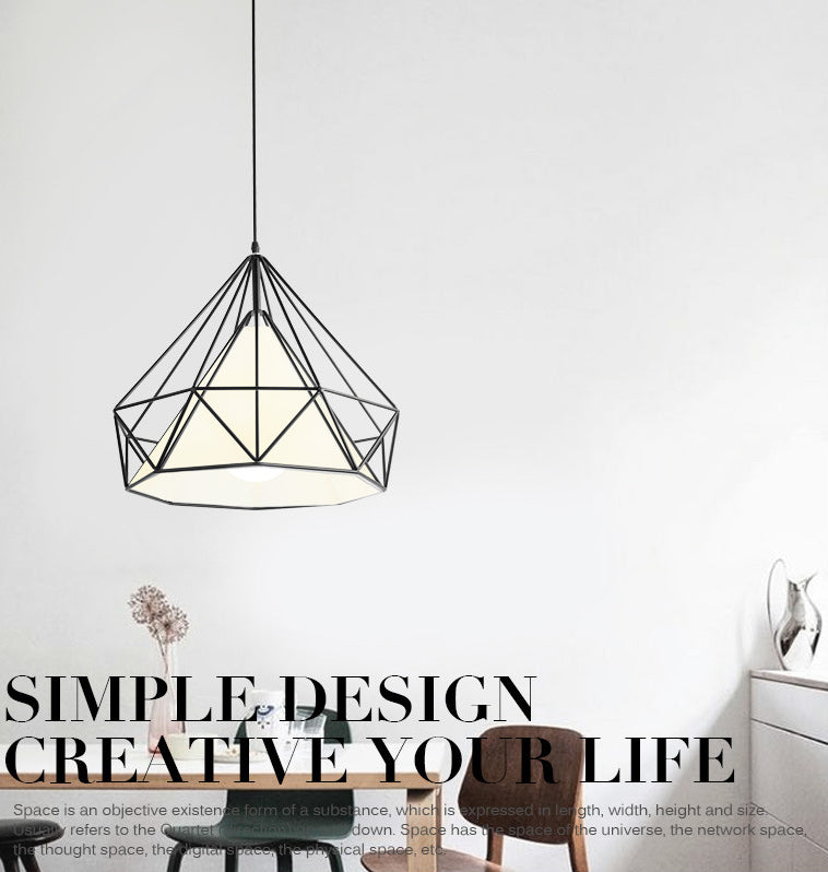 1-light Modern Simplicity Style Hanging Light Metal Cage Design Fabric Shade Suspension Lighting Fixture for Kitchen