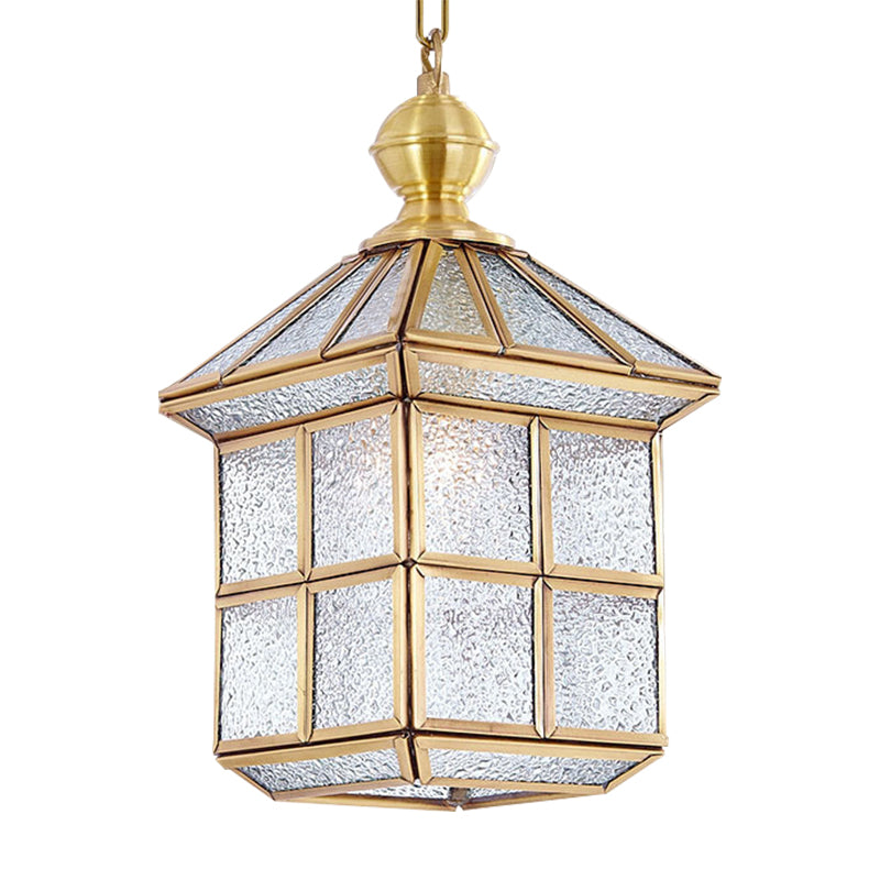 Gold Lantern Hanging Lamp Traditional Clear Frosted Glass 6.5"/8" Wide 1 Light Living Room Ceiling Suspension Light