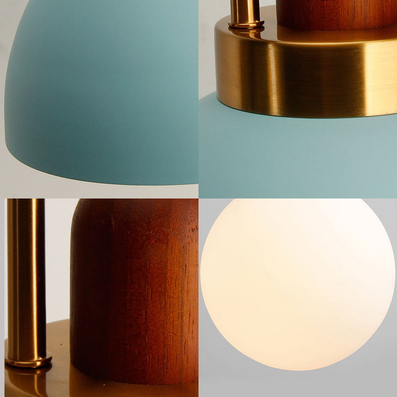 Metal Hemispherical Hanging Light Nordic Style 1 Light Restaurant Ceiling Pendant Lamp with Wooden Top