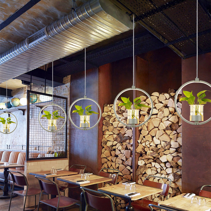 Modern Metal Hanging Lamp 1 Light Pendant Light for Dining Table (without plants)