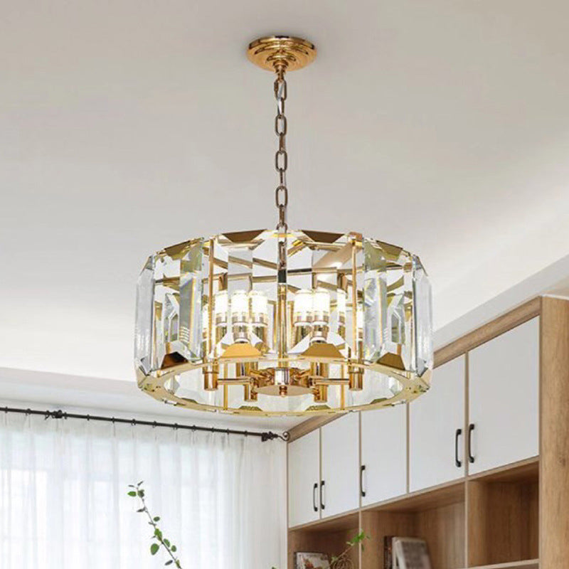 Lámpara de suspensión de tambor redonda de tambor redondo moderno de cristal transparente de mediados de siglo para comedor para comedor