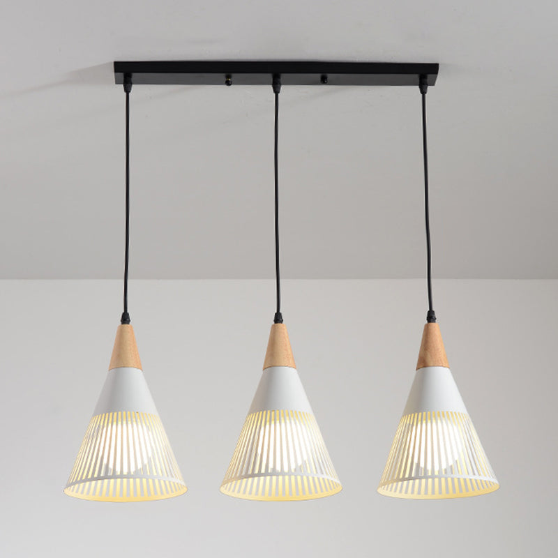 Noordse moderne stijl taps toelopende houten bovenste hanglamp metalen draadkooi woonkamer hangende lamp
