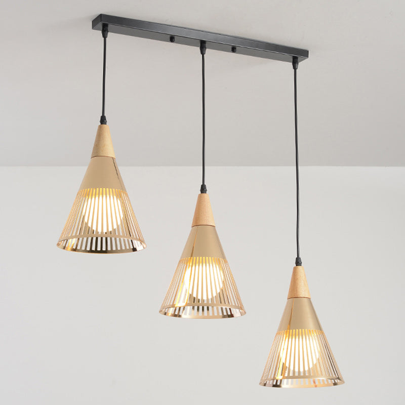Noordse moderne stijl taps toelopende houten bovenste hanglamp metalen draadkooi woonkamer hangende lamp