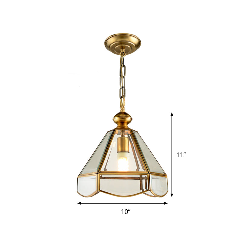 Cone Hallway Pendant Lighting Simple Clear Glass 1 Head Gold Ceiling Hang Fixture