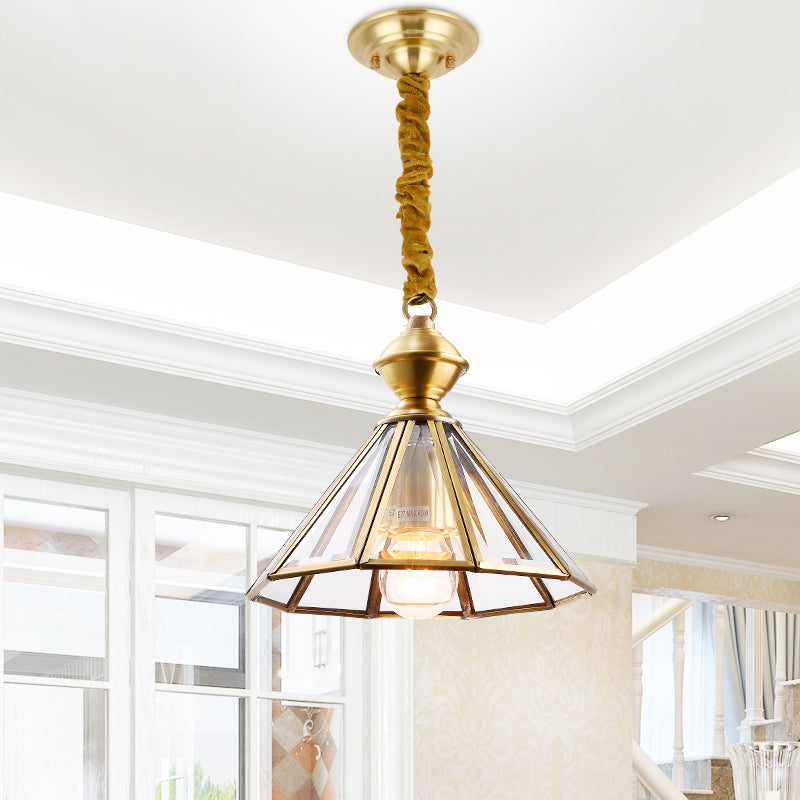 1 Bulb Hanging Ceiling Light Traditional Living Room Suspension Pendant Lamp with Cone Clear Glass Shade