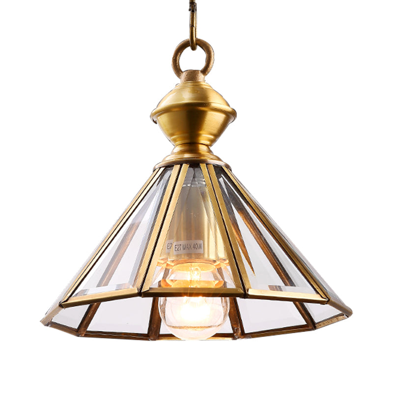 1 Bulb Hanging Ceiling Light Traditional Living Room Suspension Pendant Lamp with Cone Clear Glass Shade