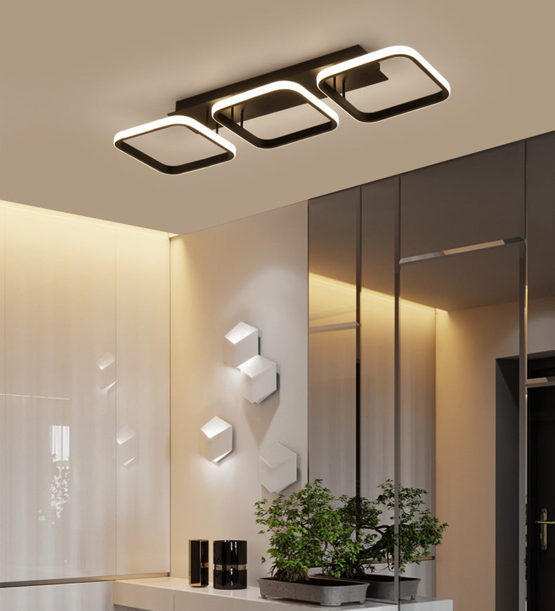 Plafonnier carré en aluminium, simplicité, lumière LED noire, Semi-affleurante pour hall d'entrée