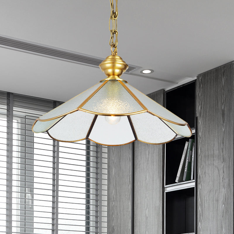 12"/16" Wide 1 Bulb Cone Pendant Lighting Simple Style Brass Frosted Glass Hanging Lamp Fixture